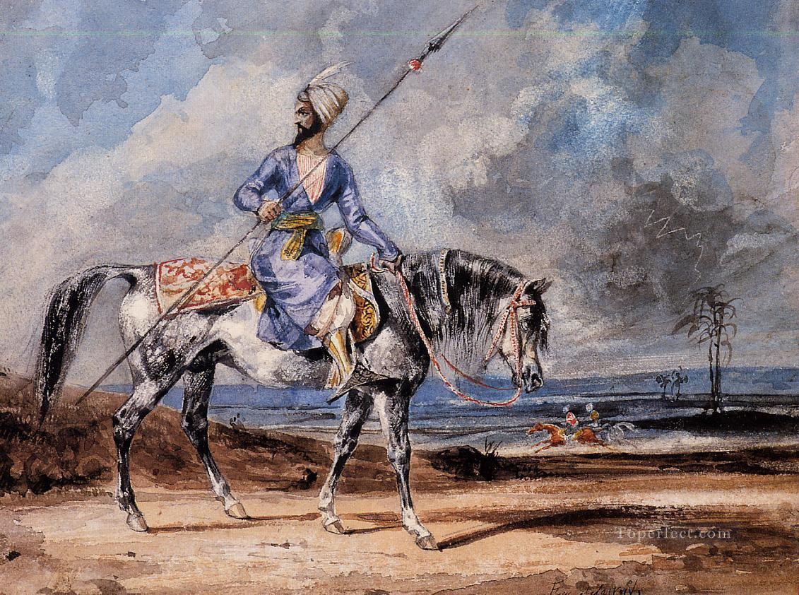 Eugene Delacroix Un homme turc sur un cheval gris Peintures à l'huile